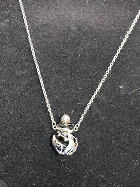 Vintage Art Glass Potion/Scent Bottle Necklace w/ Silver Tone with Leaf Overlay